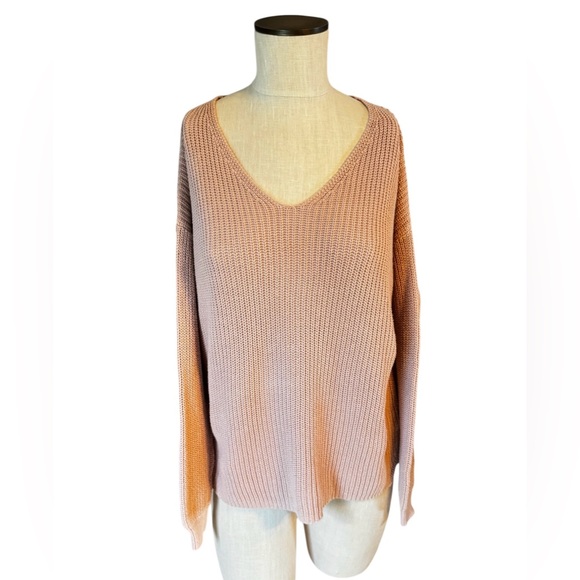 Michael Stars Women’s Cozy Rose Pink Oversized Rib Knit 100% Cotton Sweater Sz S - Picture 1 of 8